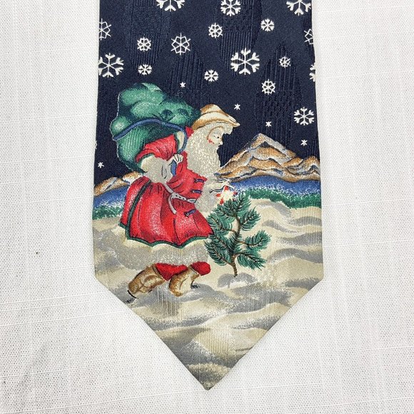 Santa Claus Silk Neck Tie 56” Holiday Traditional Xmas Professional Ferrell Reed - Picture 1 of 8